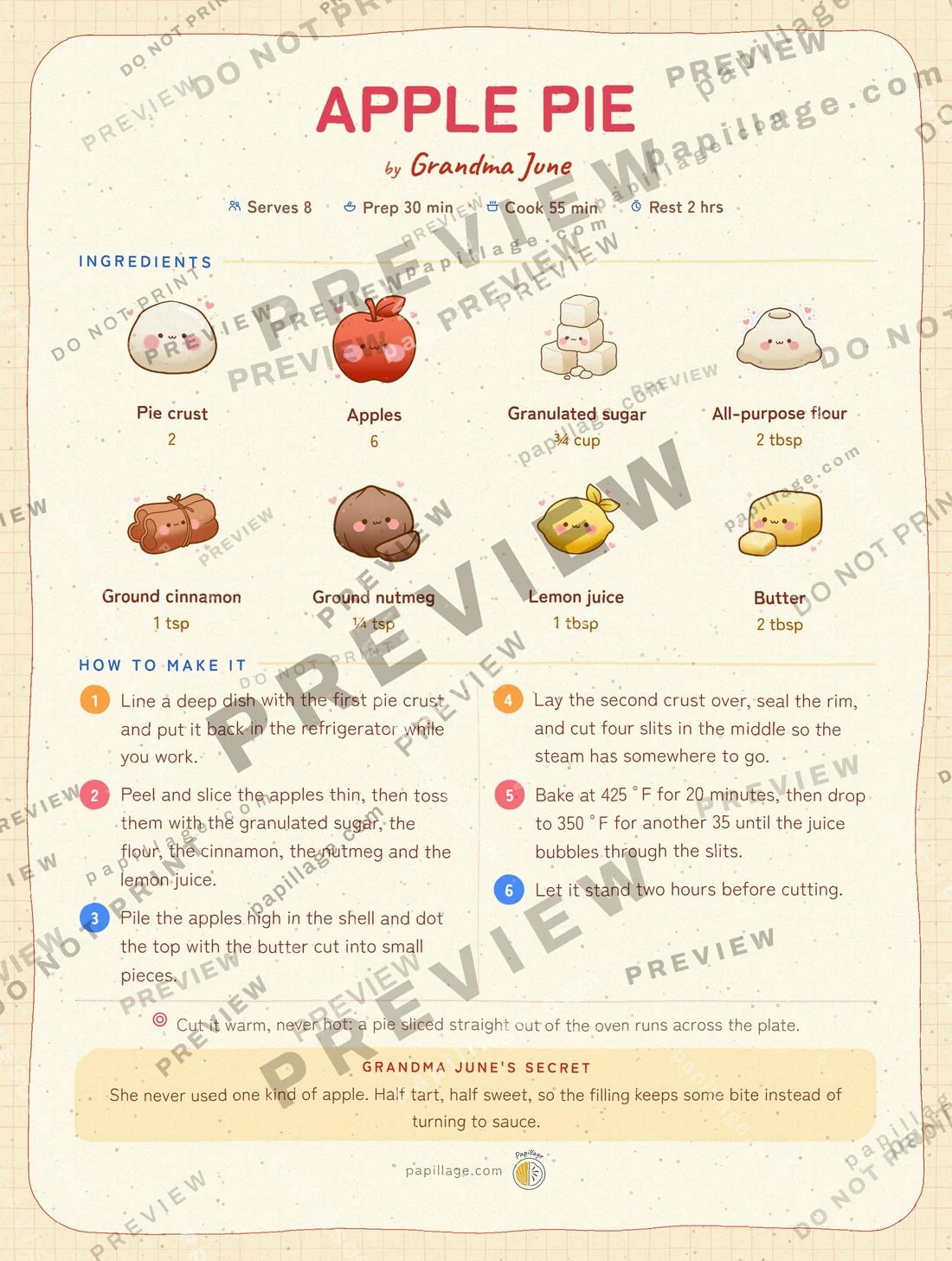 Apple Pie in Japanese kawaii, top banner layout