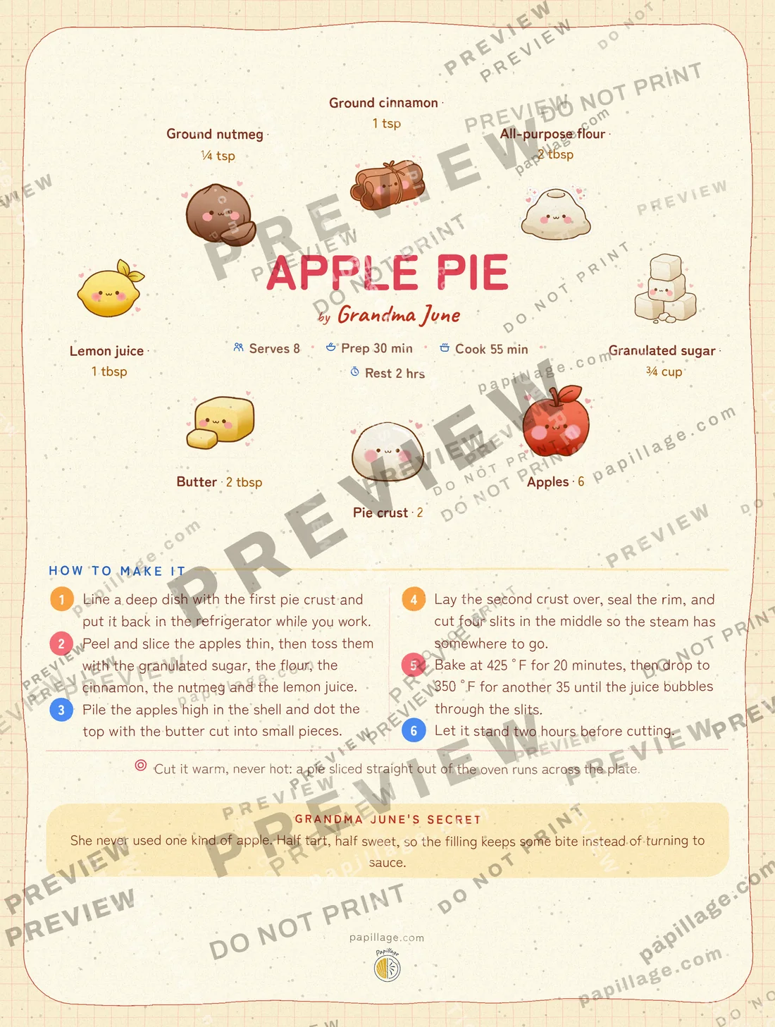 Apple Pie in Japanese kawaii, wreath layout