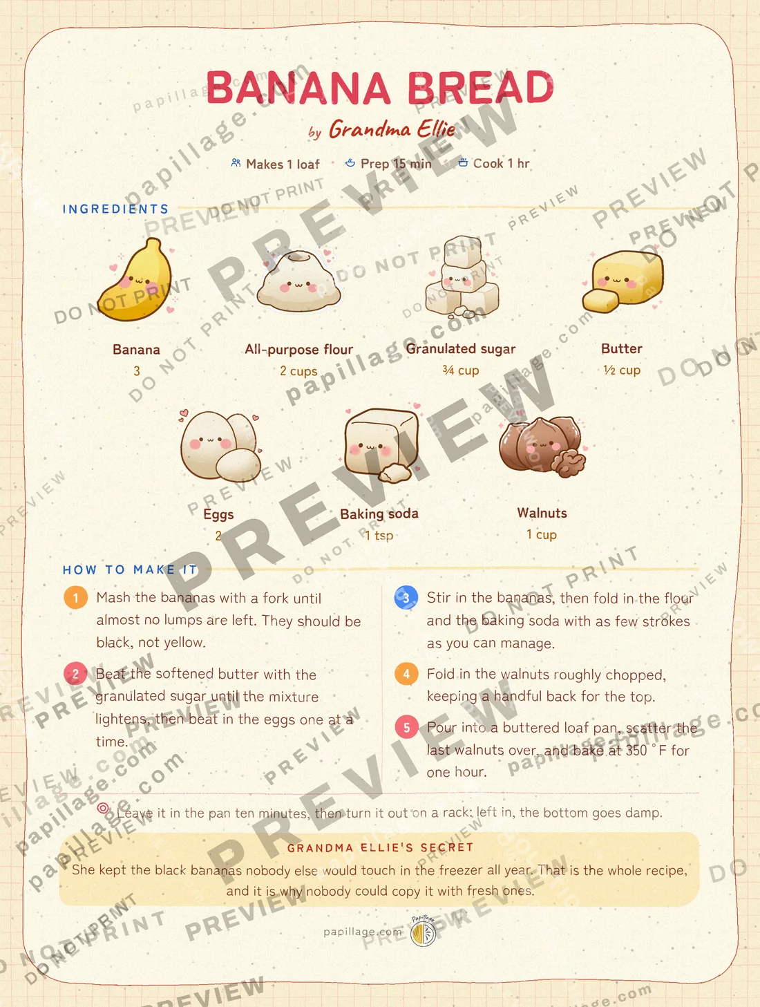 Banana Bread in Japanese kawaii, top banner layout