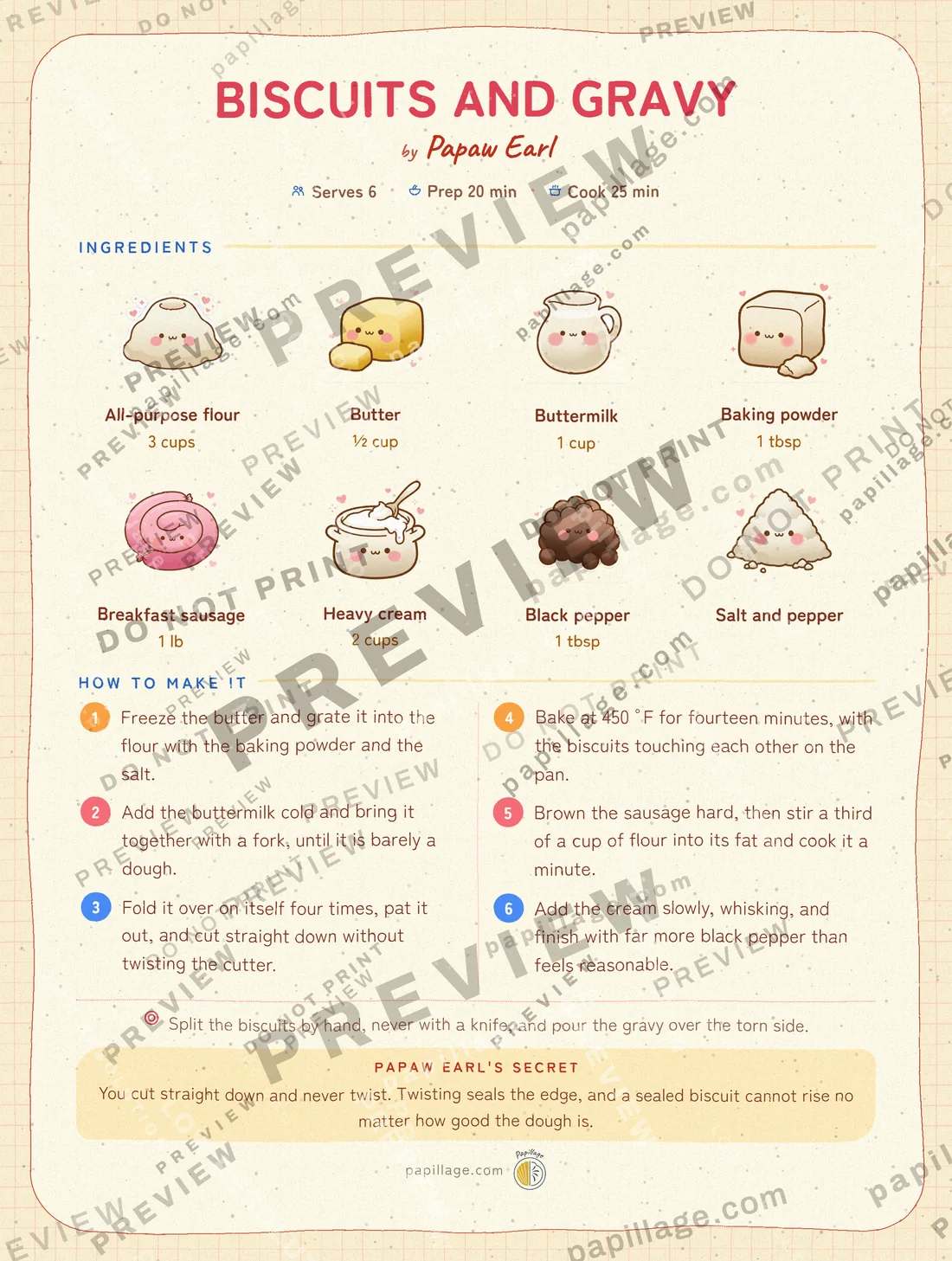 Biscuits and Gravy in Japanese kawaii, top banner layout