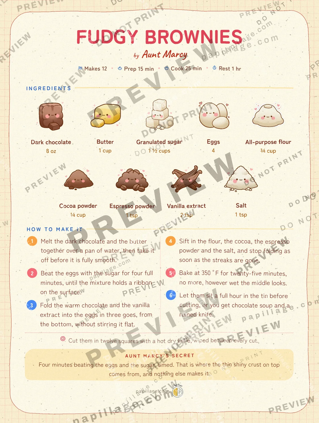 Fudgy Brownies in Japanese kawaii, top banner layout