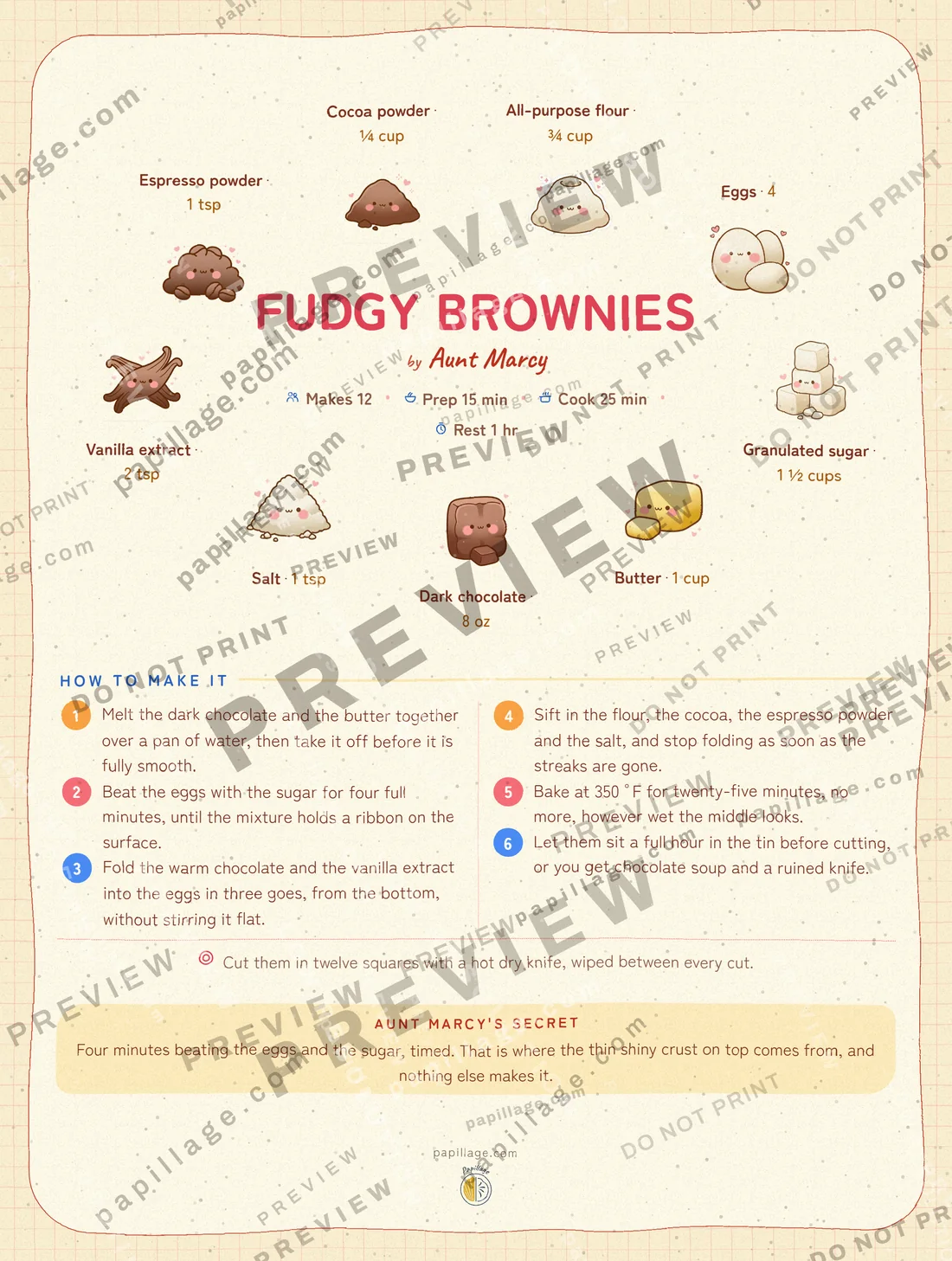 Fudgy Brownies in Japanese kawaii, wreath layout