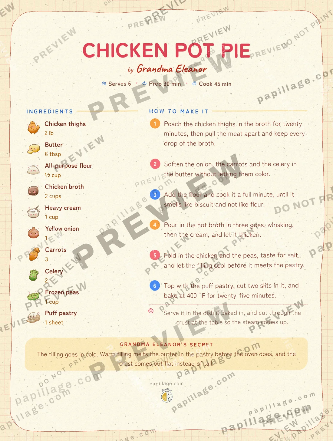 Chicken Pot Pie in the Japanese kawaii style