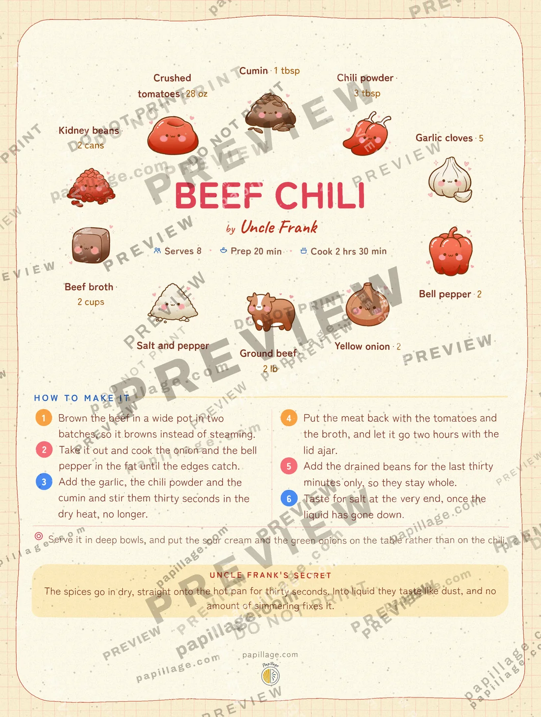 Beef Chili in Japanese kawaii, wreath layout