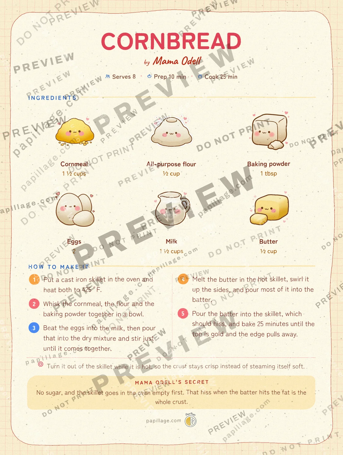Cornbread in Japanese kawaii, top banner layout