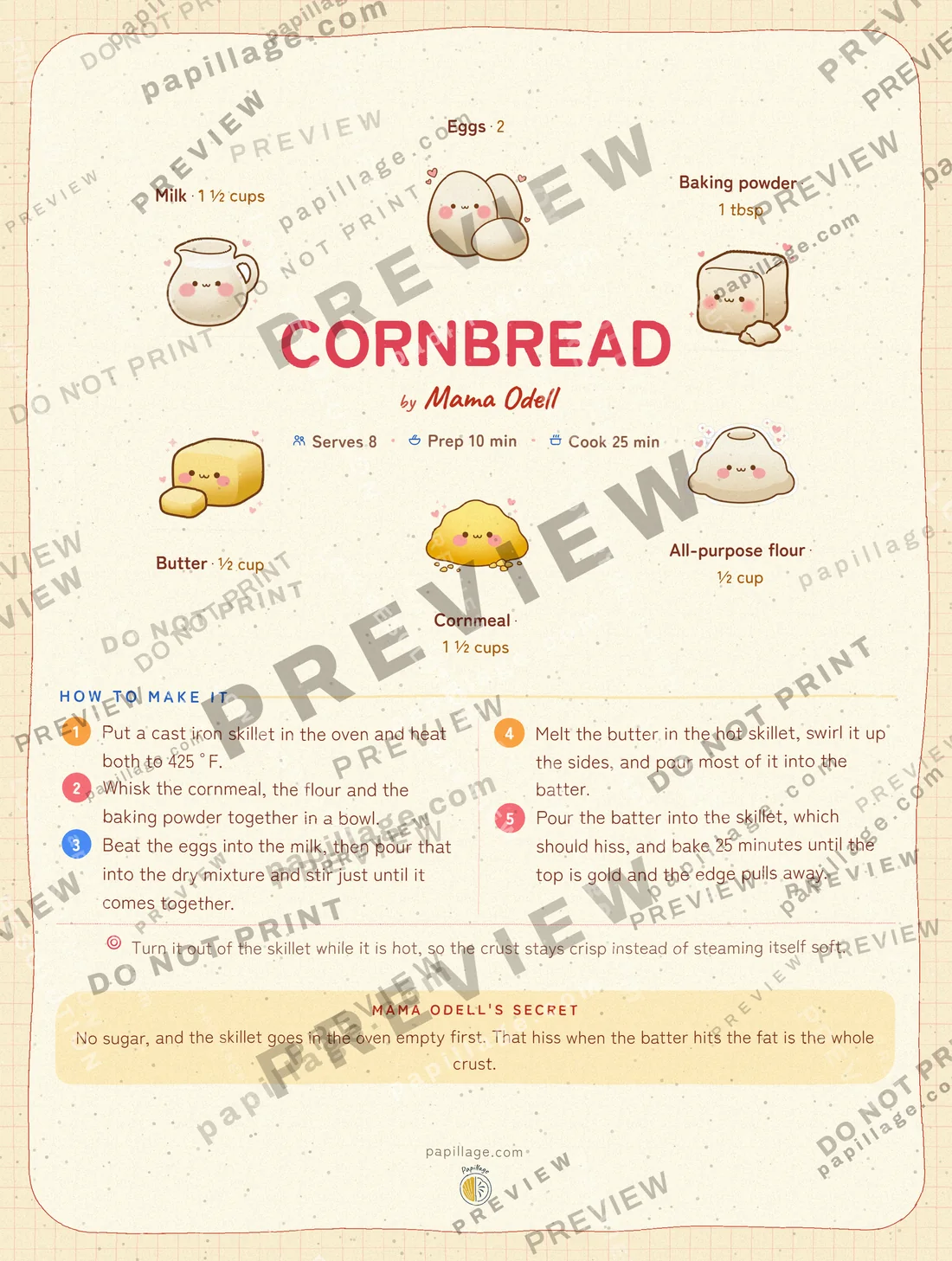 Cornbread in Japanese kawaii, wreath layout