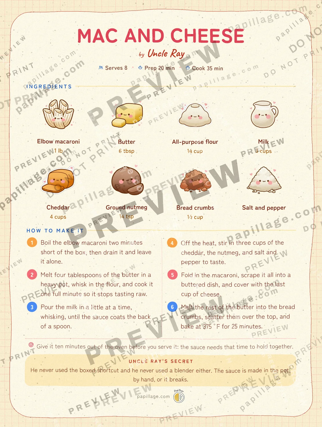 Mac and Cheese in Japanese kawaii, top banner layout
