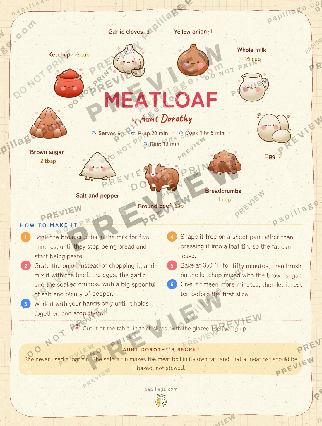 Meatloaf in Japanese kawaii, wreath layout
