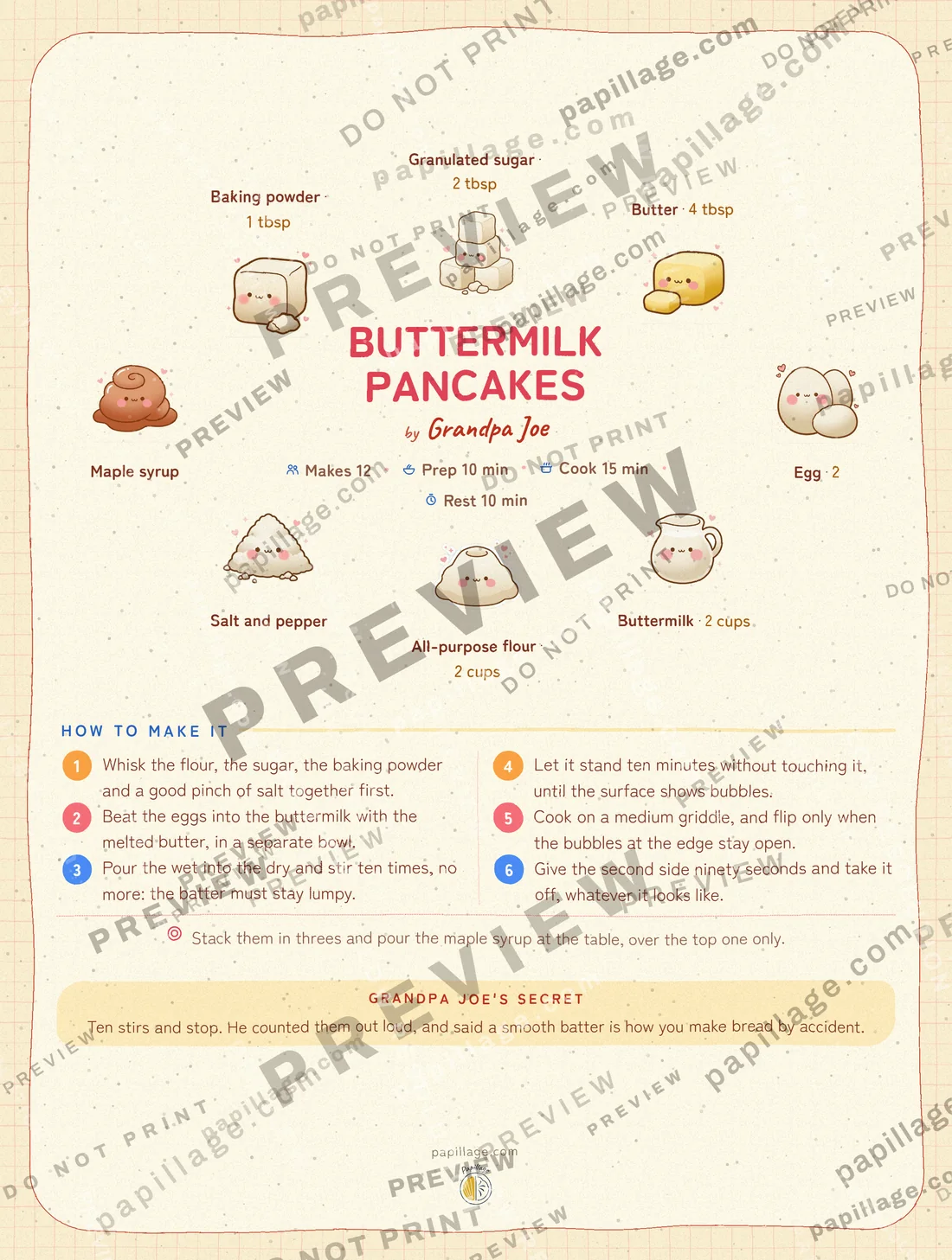 Buttermilk Pancakes in Japanese kawaii, wreath layout