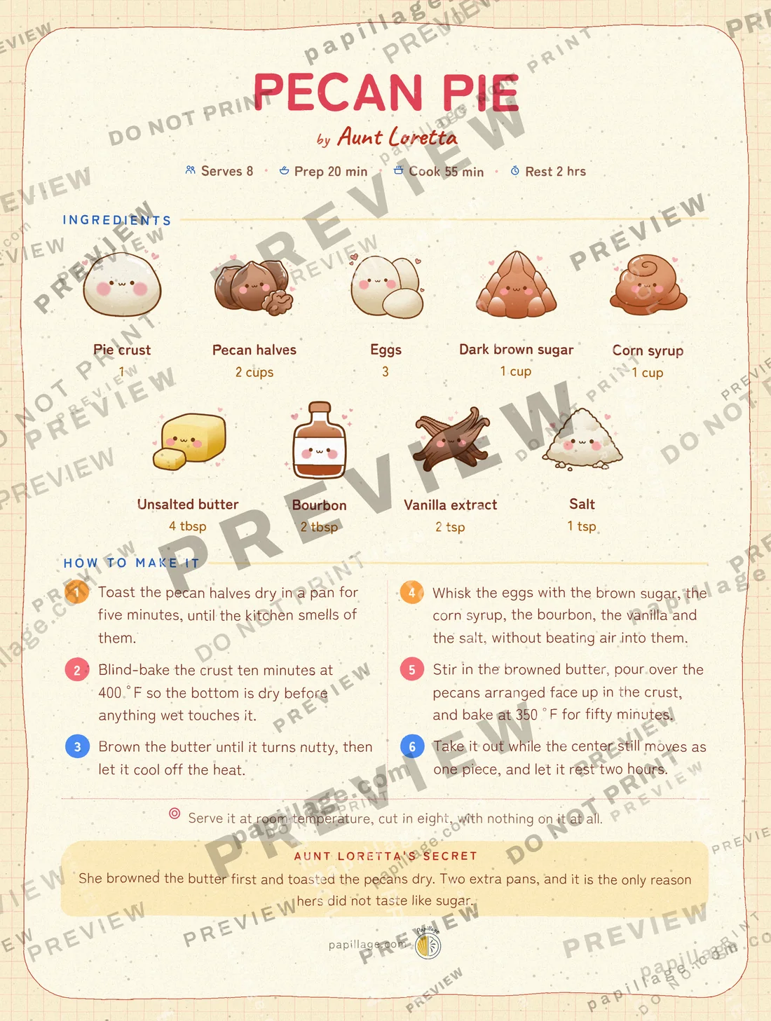 Pecan Pie in Japanese kawaii, top banner layout