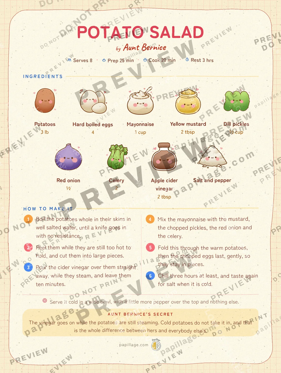 Potato Salad in Japanese kawaii, top banner layout