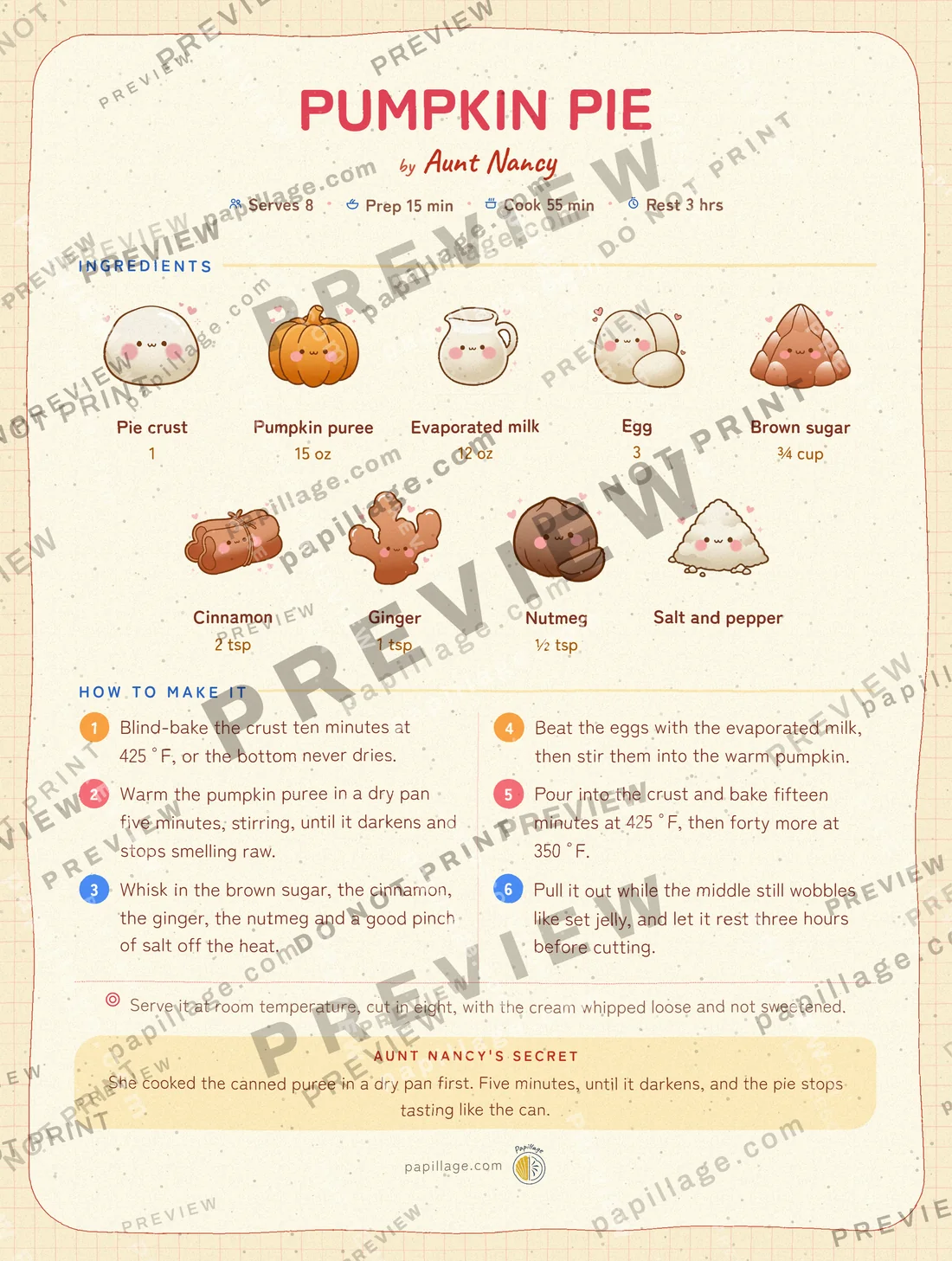 Pumpkin Pie in Japanese kawaii, top banner layout